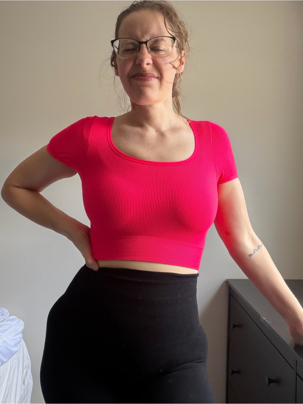 Wild Fable Neon Hot Pink Ribbed Scoop Neck Short Sleeve Crop Top Size S